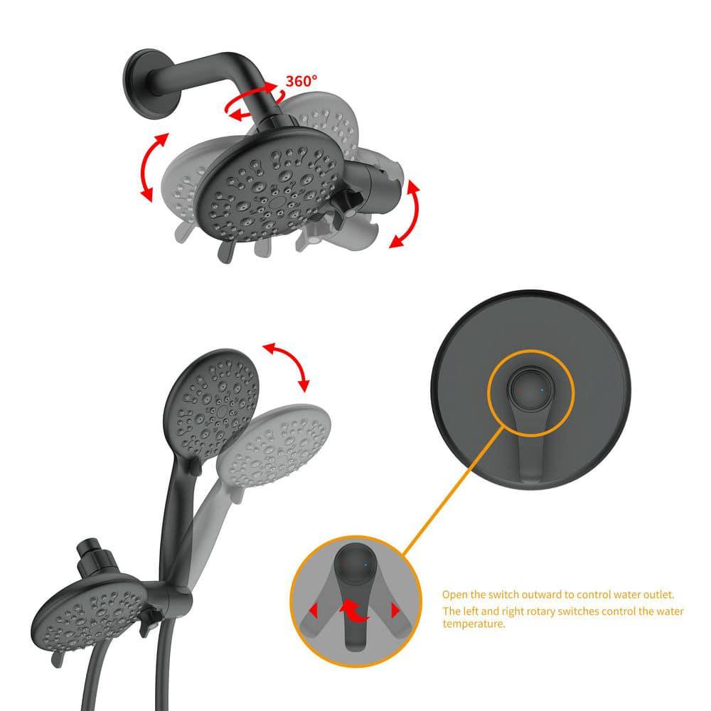 GIVING TREE 2In1 SingleHandle 11Spray Tub and Shower Faucet Handheld Combo with 4 in Shower Head in Matte Black