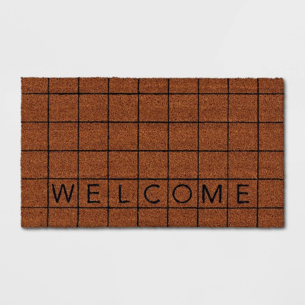 Welcome Grid Rectangular Outdoor Door Mat Black