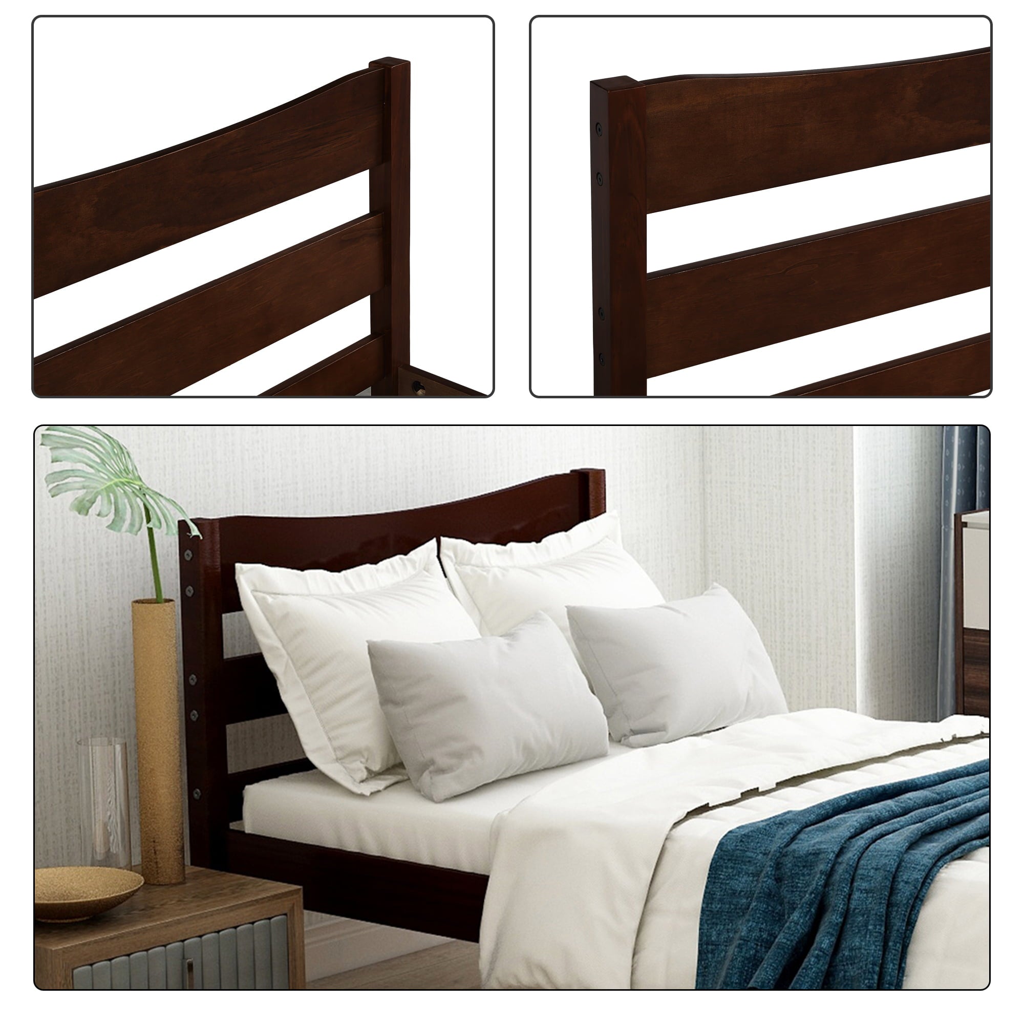 BTMWAY Wood Twin Bed Frame for Kids Adults, Solid Wood Platform Bed Frame with Headboard and Footboard, Modern Twin Size Bed Frame with Wooden Slats Support, No Box Spring Needed, Espresso