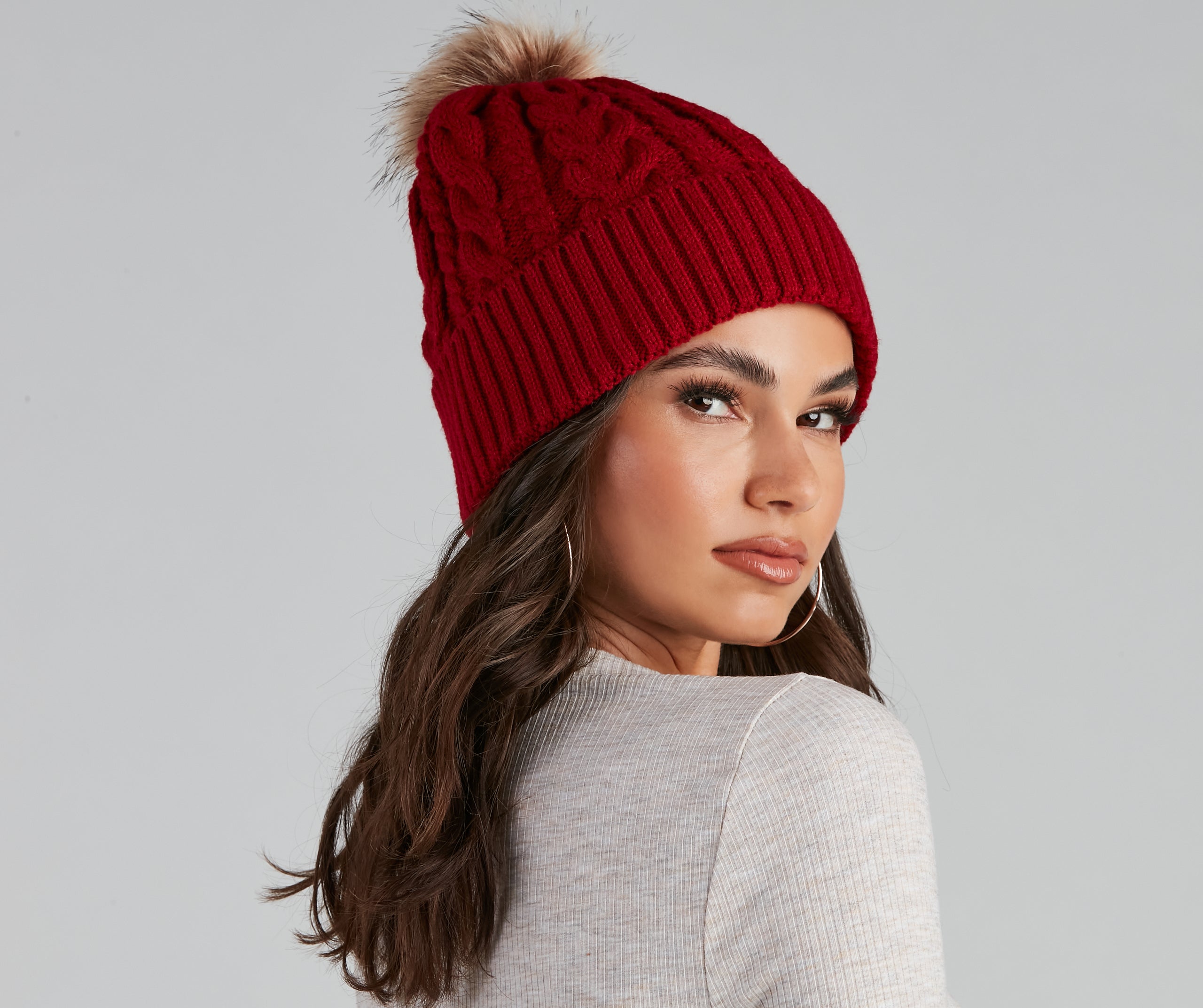 Winter Ready Pom Cable Knit Beanie