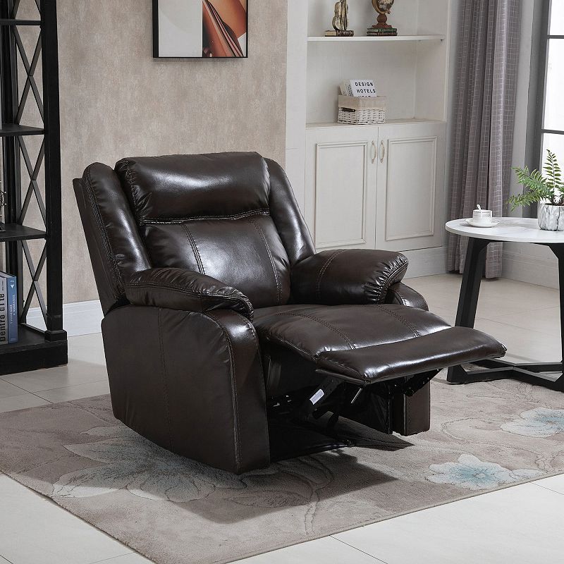 HOMCOM PU Leather Manual Recliner with Thick Padded Upholstered Cushion and Retractable Footrest Brown