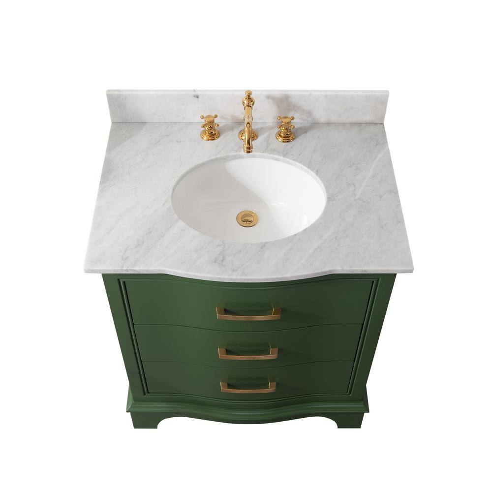 SUDIO Monroe 30 in. W x 22 in. D x 33.7 in. H Bath Vanity in Evergreen with White Marble Top Monroe-30EG