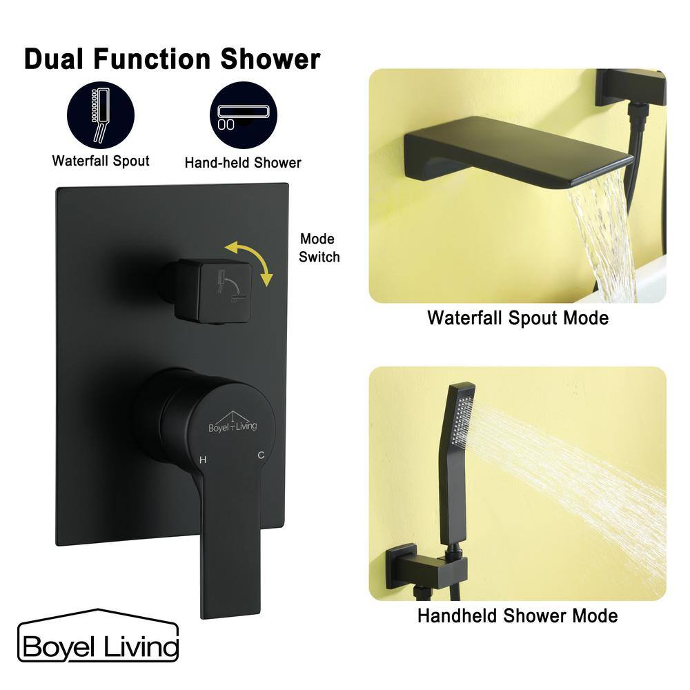 Boyel Living Single-Handle Wall Mount Roman Tub Faucet with Hand Shower in Matte Black SMD-88020B