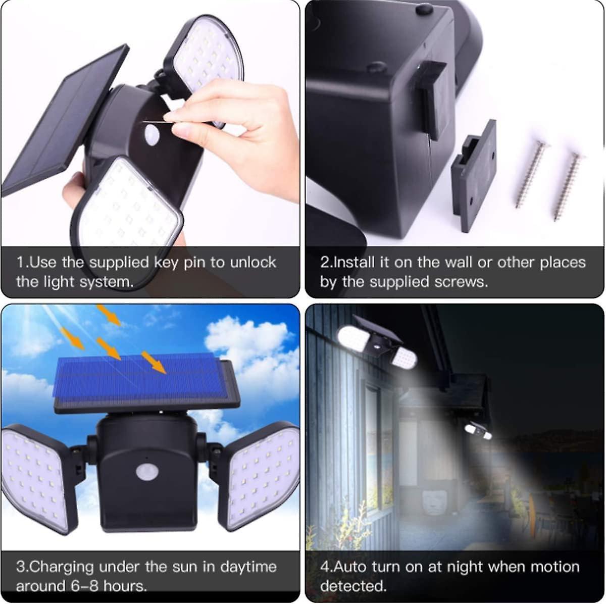 Set Of 2 Solar-powered 56 Led Ip65 Waterproof 360-degree Adjustable Floodlights For Entrance Gate Courtyard Garden Garage Terrace