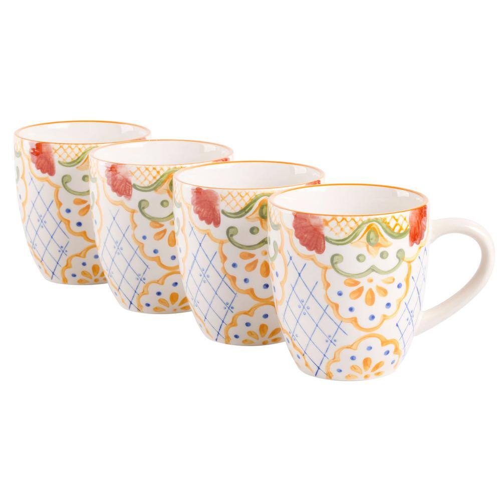 Laurie Gates Tierra Mosaic 4-Piece 17.4 oz. Hand Painted Stoneware Mug Set 985116882M