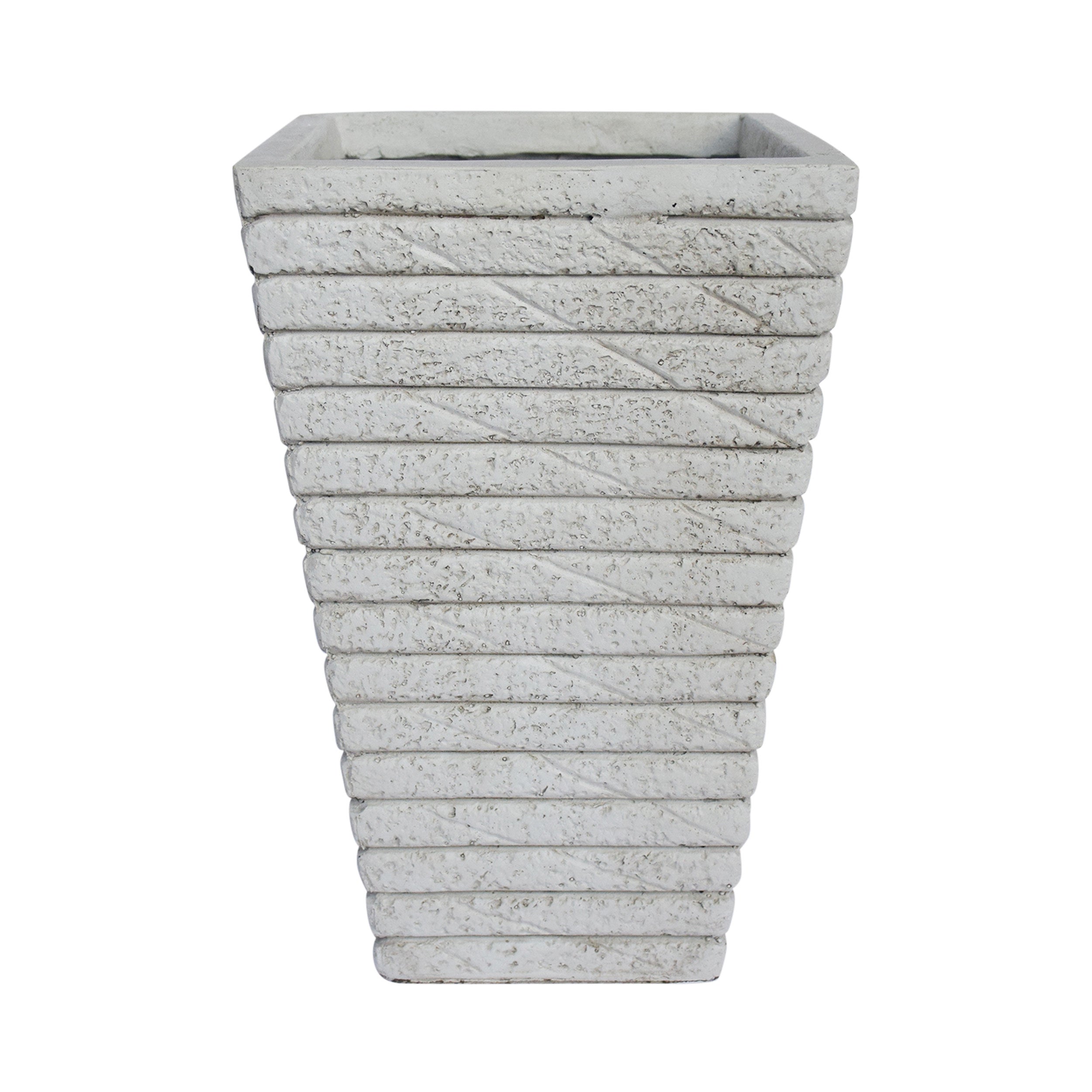 Hedy Garden Urn Planter, Square, Tapered, Riveted, Lightweight Concrete