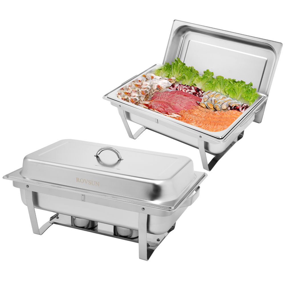 ROVSUN 2 Pack Silver Rectangular Stainless Steel Chafing Dishes Buffet Set