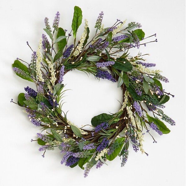 20 Lavender Wreath w/ Leaves on Twig Base