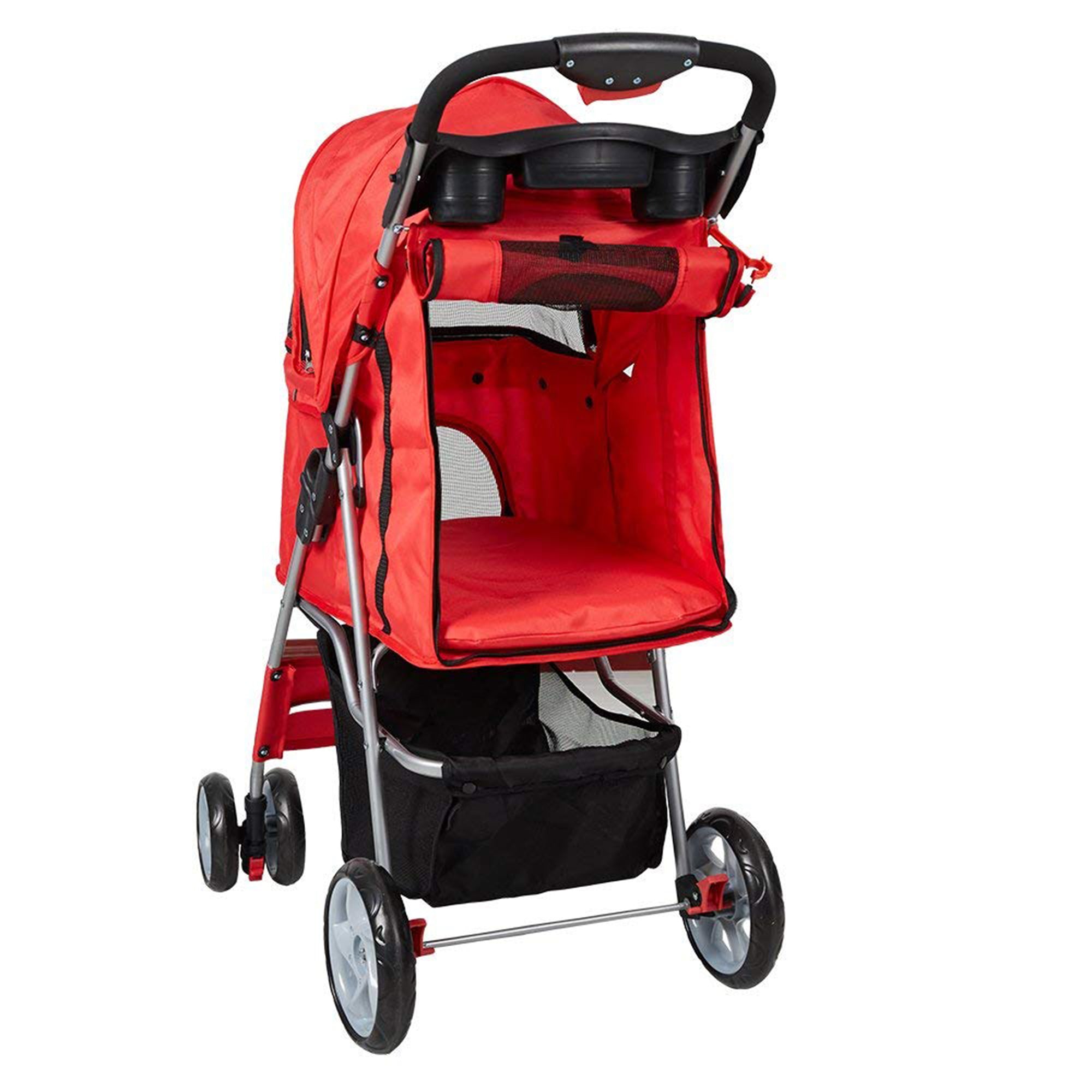 Karmas Product Pet Stroller Folding Pet Cat Carrier Travel Cart With Four Wheels， Red