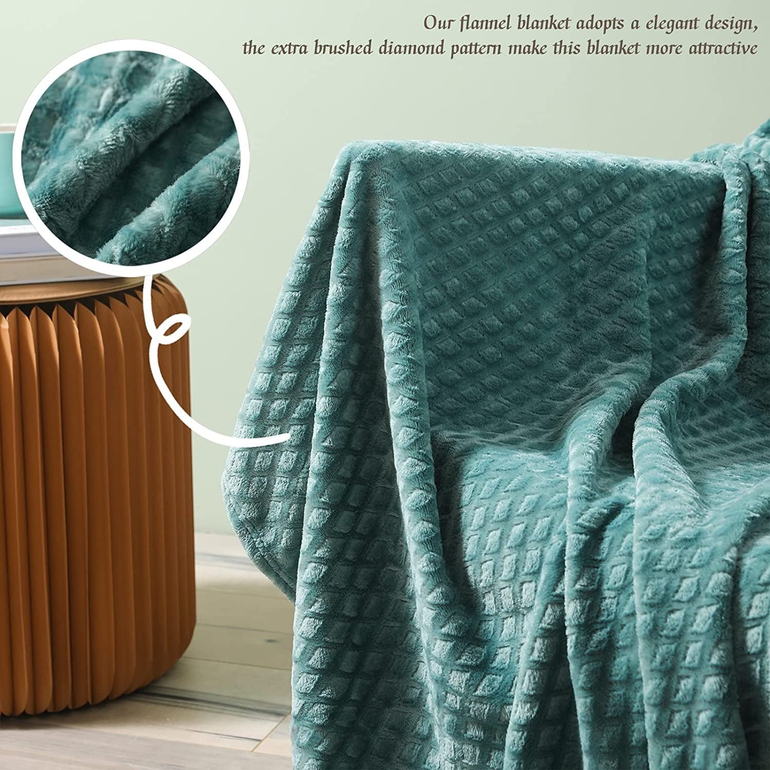 Exclusivo Mezcla Brushed Diamond Check Large Flannel Fleece Throw Blankets (Celadon， 50