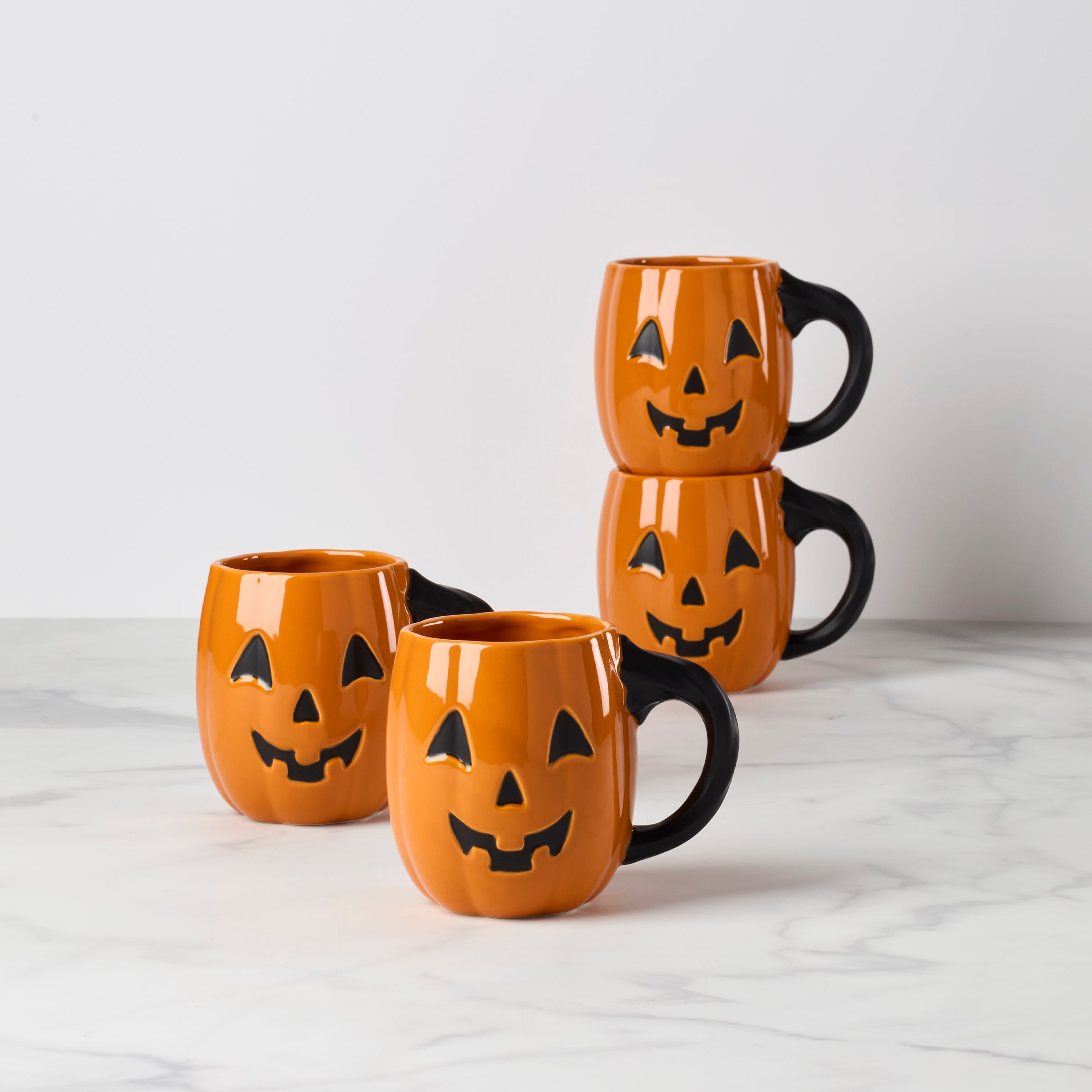 Vintage Halloween Figural Pumpkin Mugs, Set of 4