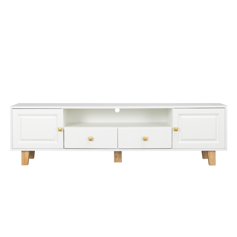 White TV Stand Media Storage Cabinets with LED Light Fit up to 65\