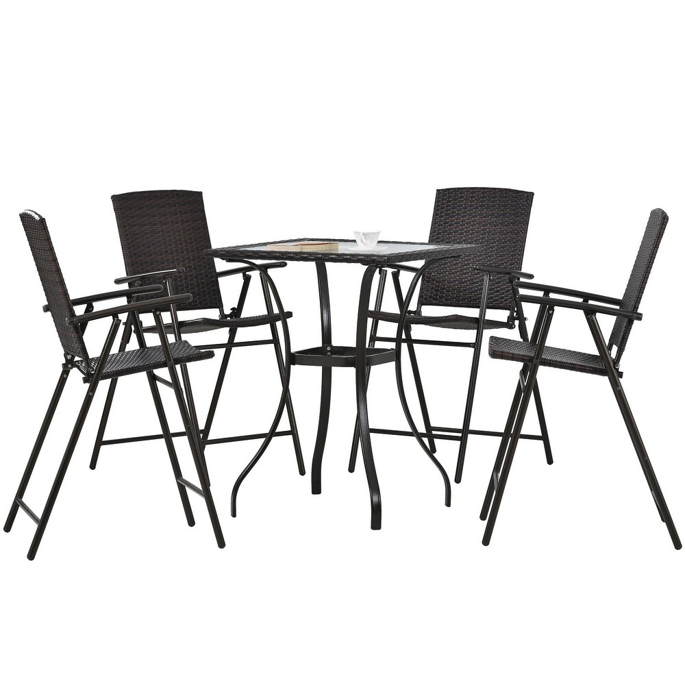 5 Piece Counter Height Dining Table Set with Umbrella Hole and 4 Foldable Chairs