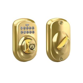 Schlage Plymouth Bright Brass Electronic Keypad Deadbolt BE365 PLY 505 605