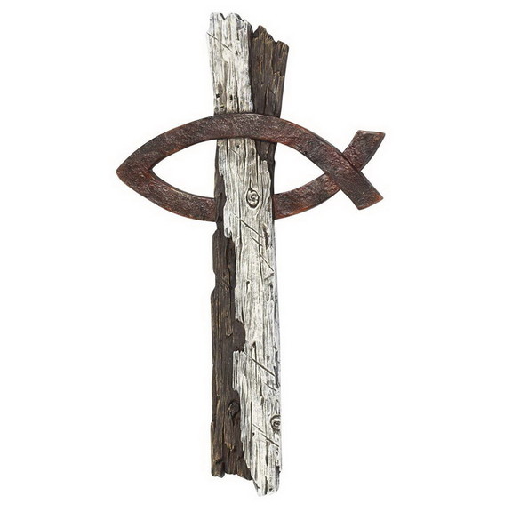 Dicksons WCR 191 Wall Cross Fish Wood Look Resin 1...