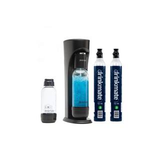 DrinkMate Matt Black Sparkling Water  Soda Maker Machine Step Up Bundle wtwo 60L CO2 Cartridges 1L  0.5L Re-Usable Bottles 410-02-14Zx2-SSP