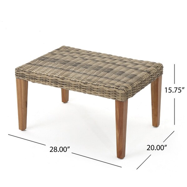 Hampton Outdoor Transitional Wicker and Acacia Wood Ottoman by Christopher Knight Home