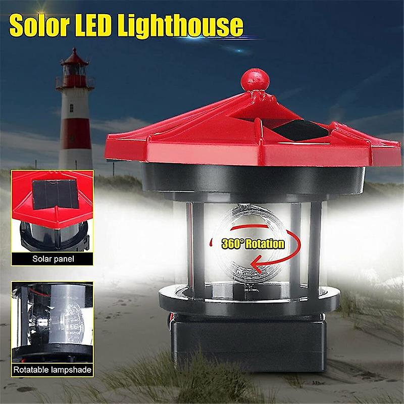 Solar Lights Lighthouse Lawn Light Plastic Led 360-degree Rotating Landscape Lamp Beacon Beam Lamp For Garden Yard Lawn Decorat