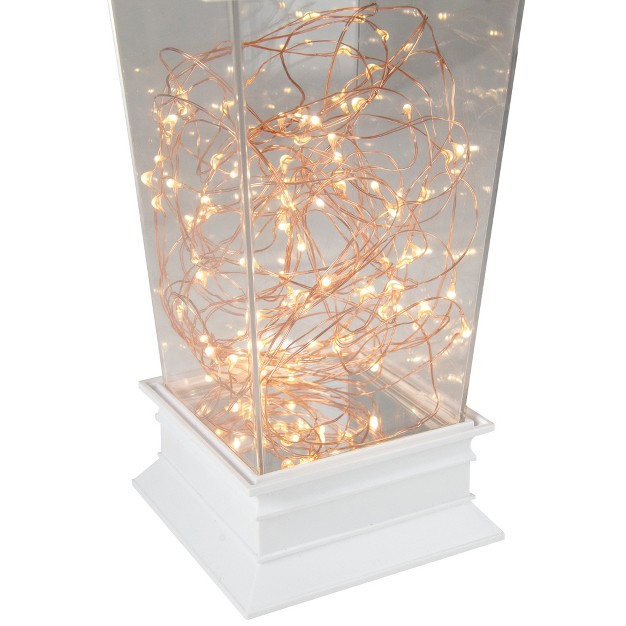 Battery Operated White Tapered Lantern With Rice Lights Tabletop Decoration