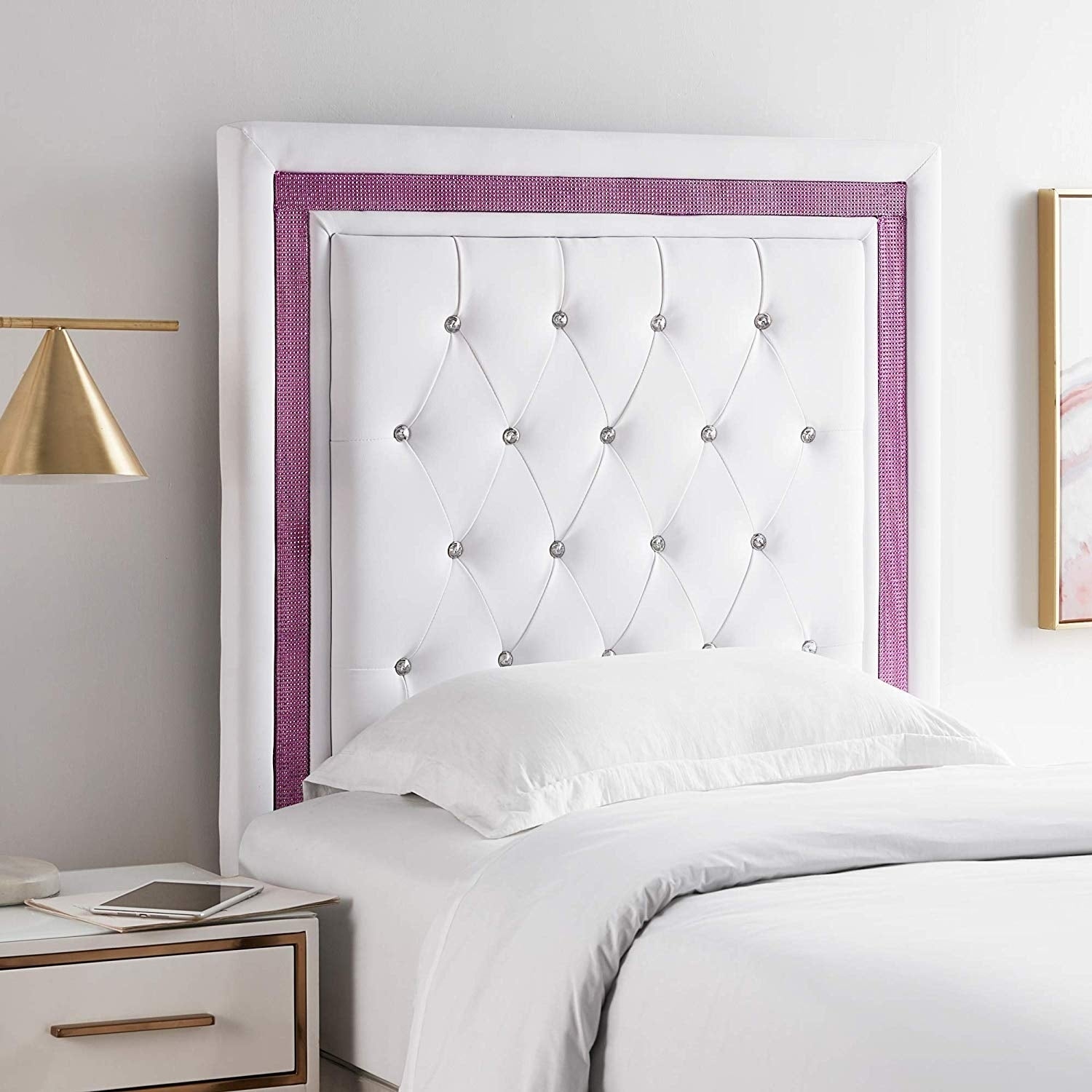 Tavira Allure College Dorm Headboard - White with Purple Crystal Border - - 28179528