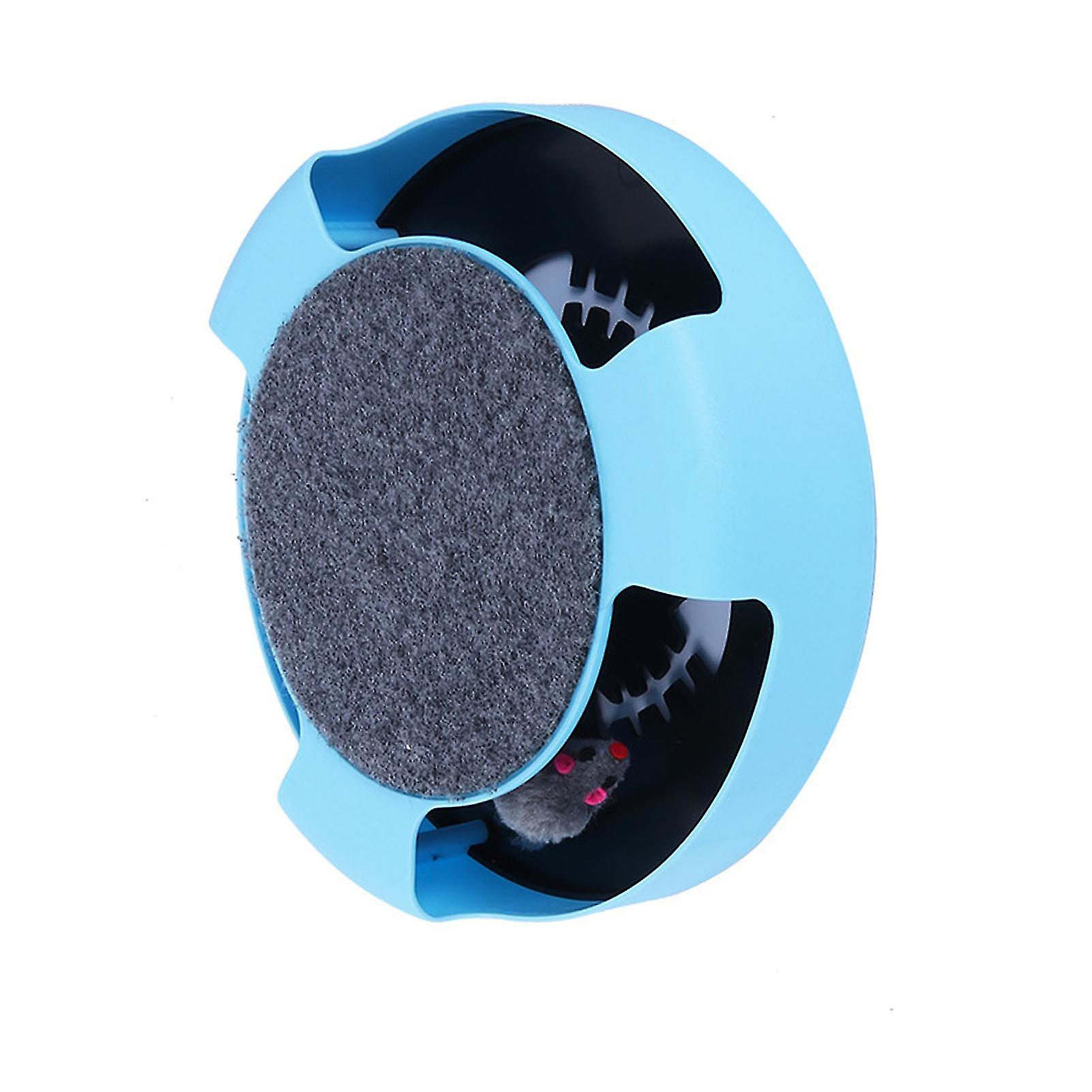 Catch Mouse Motion Cat Toy Interactive Fun Puzzle Rotating Cat Mouse Chase Toys with Scratching Pad for Cats Kittens Blue Without Color Box