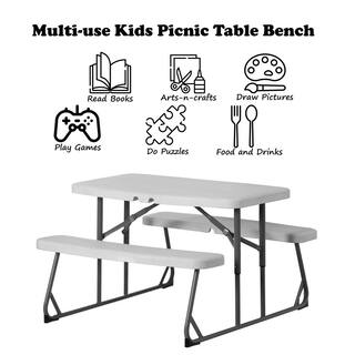 Gardenised Foldable White Kids' Picnic Table Bench Outdoor Portable Children's Backyard Table Patio Table QI004602WT