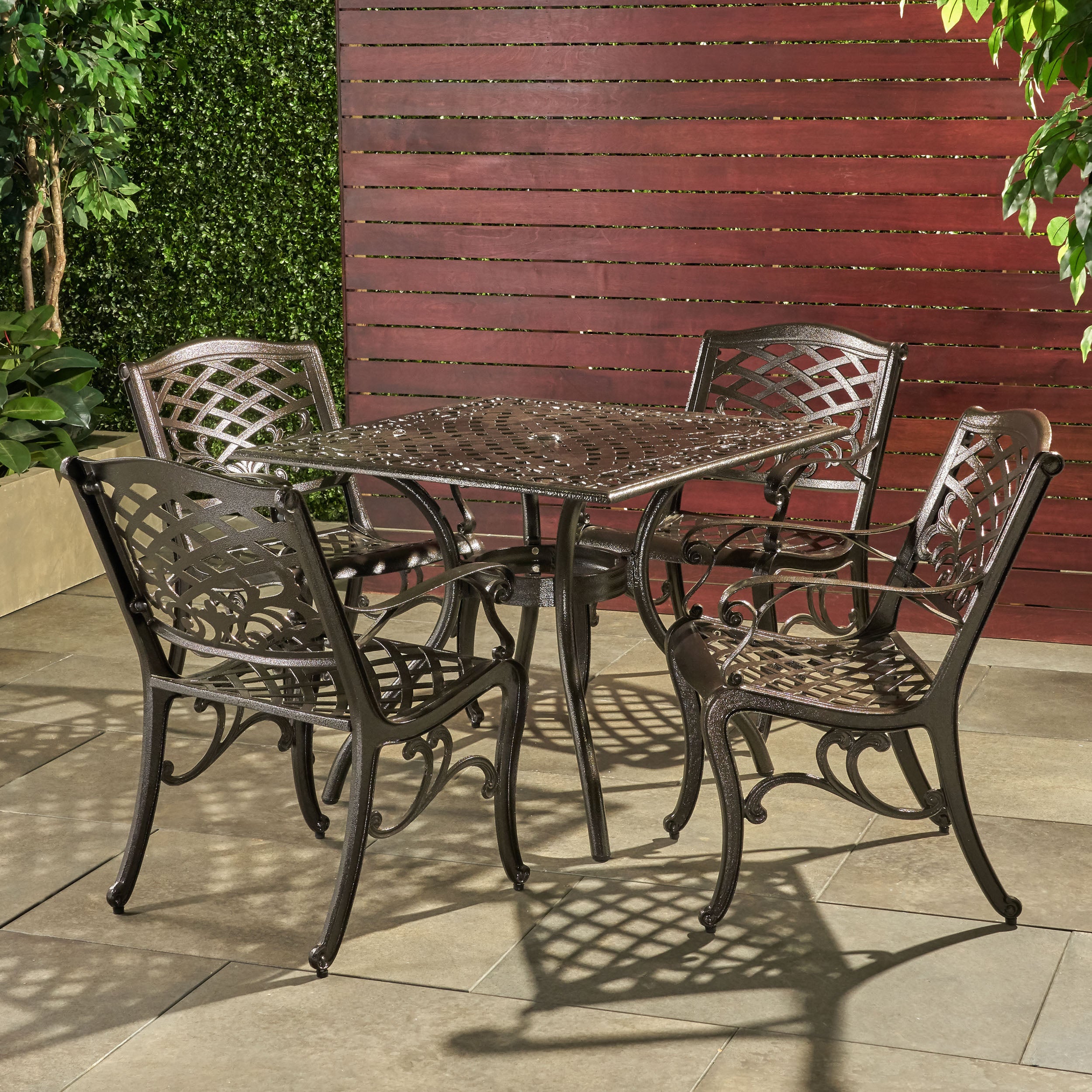 Odena Outdoor 5-piece Cast Aluminum Square Bronze Dining Set