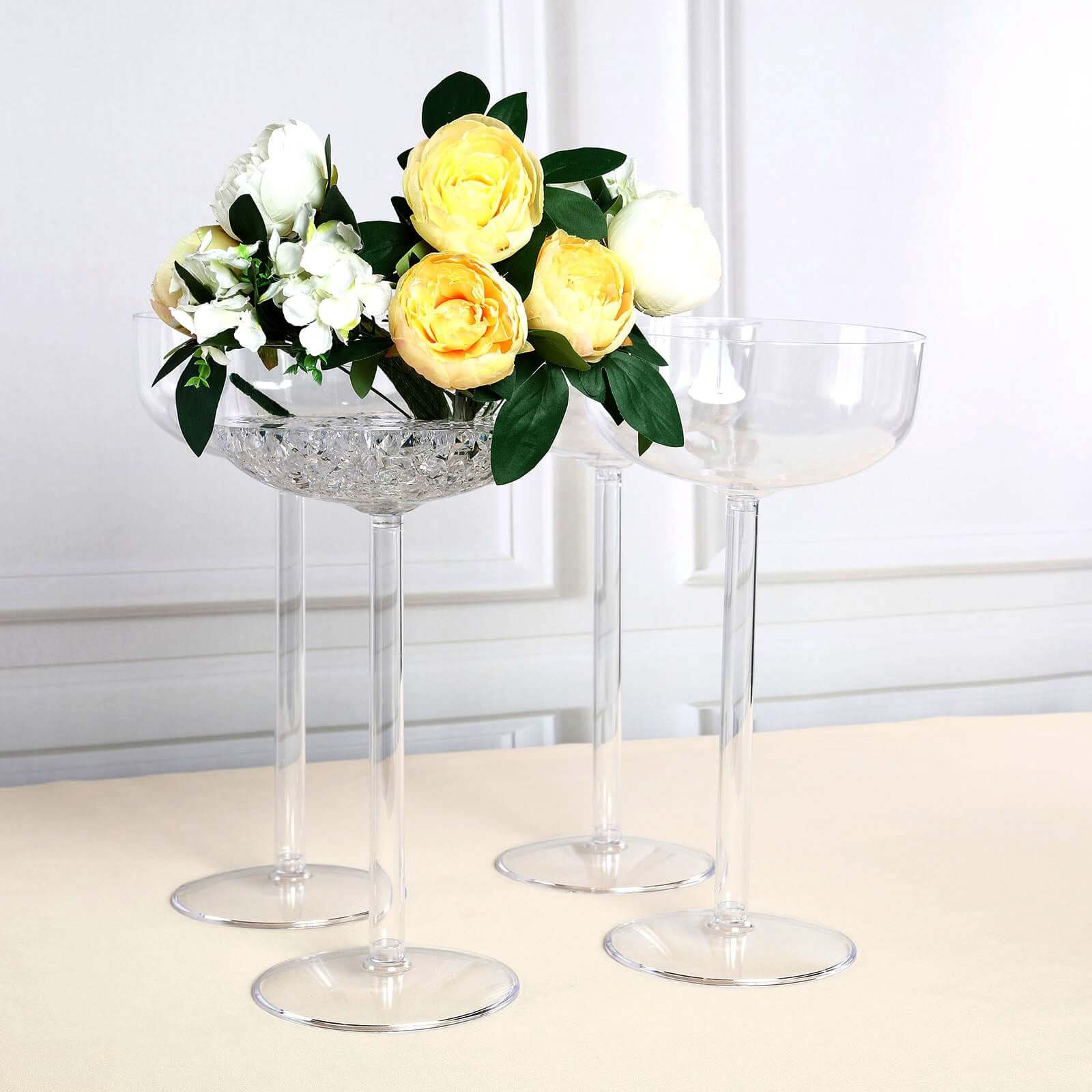 4 Pack Clear Plastic Champagne Glass Flower Vases With Fillable Stems, Wedding Centerpieces 18