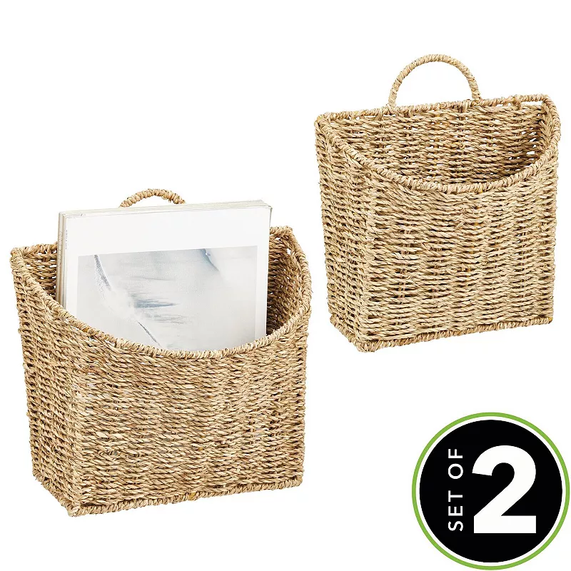 mDesign Woven Seagrass Hanging Wall Storage Basket - Set of 2