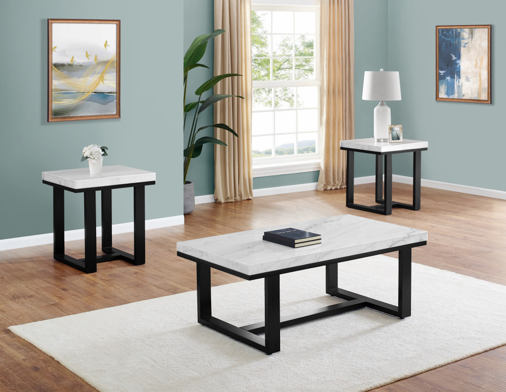 Lucca White Marble Top Cocktail Table   Transitional   Coffee Tables   by Beyond Stores  Houzz