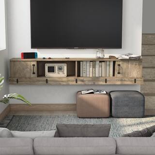 Furniture of America Fuss 63 in. Weathered Oak TV Stand Fits TV's up to 72 in. with Storage HFW-2283C42