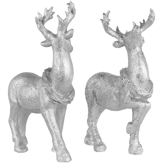 Northlight Set Of 2 Silver Glitter Dusted Reindeer Christmas Figurines