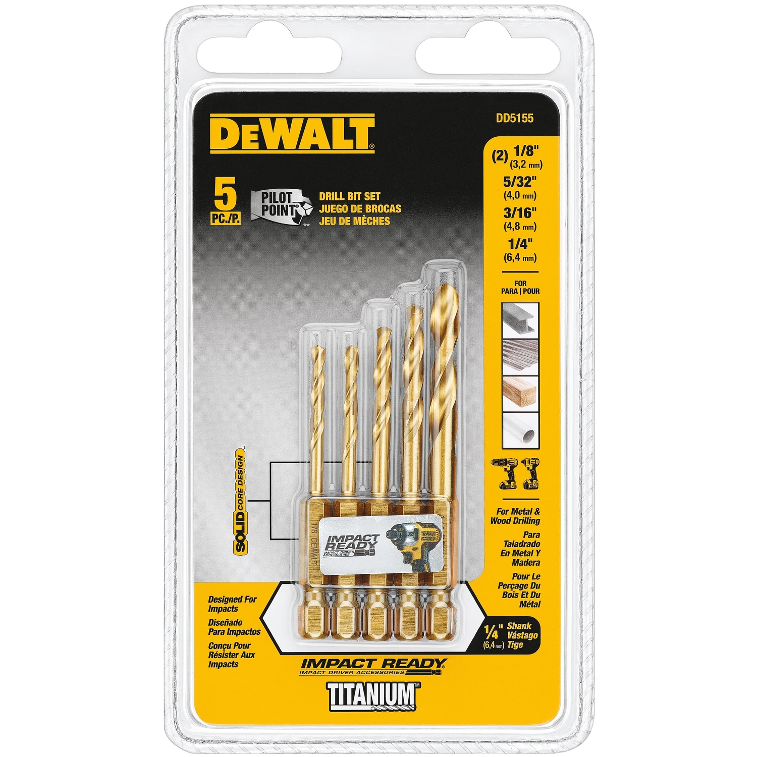 DW Titanium Impact Ready Drill Bit Set 5 pc