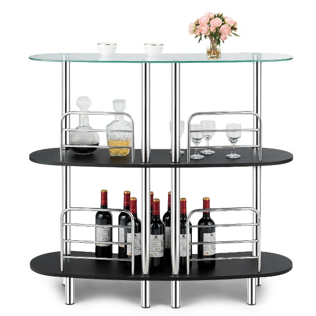 Costway Decorative Storage Cabinets Home Liquor Pub Table W tempered Glass Top amp 2 Shelves