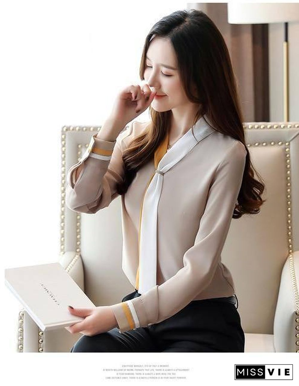 Plus size OL office Women Tops and Blouse Vintage Long Sleeve Chiffon Tops Blusas Mujer De Moda Elegant Autumn blouses