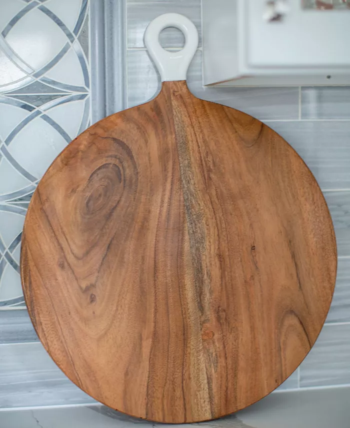 Jeanne Fitz Wood Plus White Collection Acacia Wood Round Charcuterie Board Large