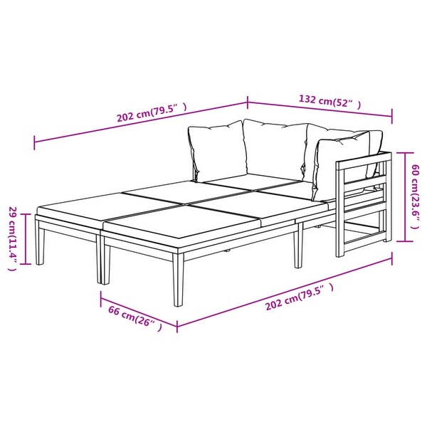 2 pcs Sun Loungers with Cream White Cushions Acacia Wood for Patio - Overstock - 35911037