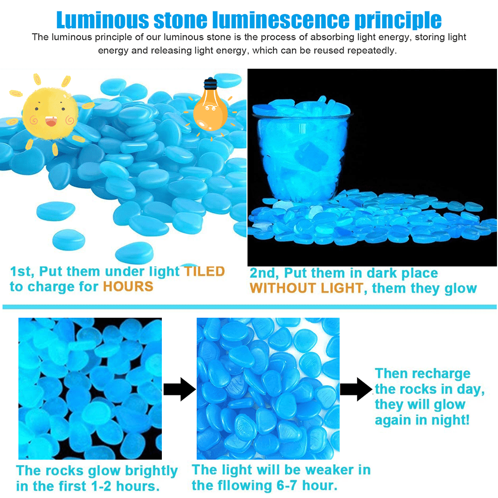 SUPTREE 300PCS Glow in The Dark Rocks for Fish Tank, Luminous Pebbles Stones Glow Rocks for Aquarium Garden (Blue)