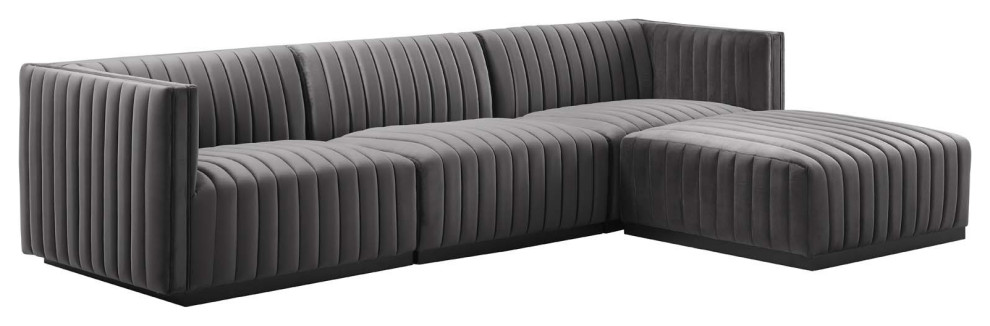 Conjure Channel Tufted Performance Velvet 4 Piece Sectional  Black Gray   Transitional   Sectional Sofas   by First of a Kind USA Inc  Houzz