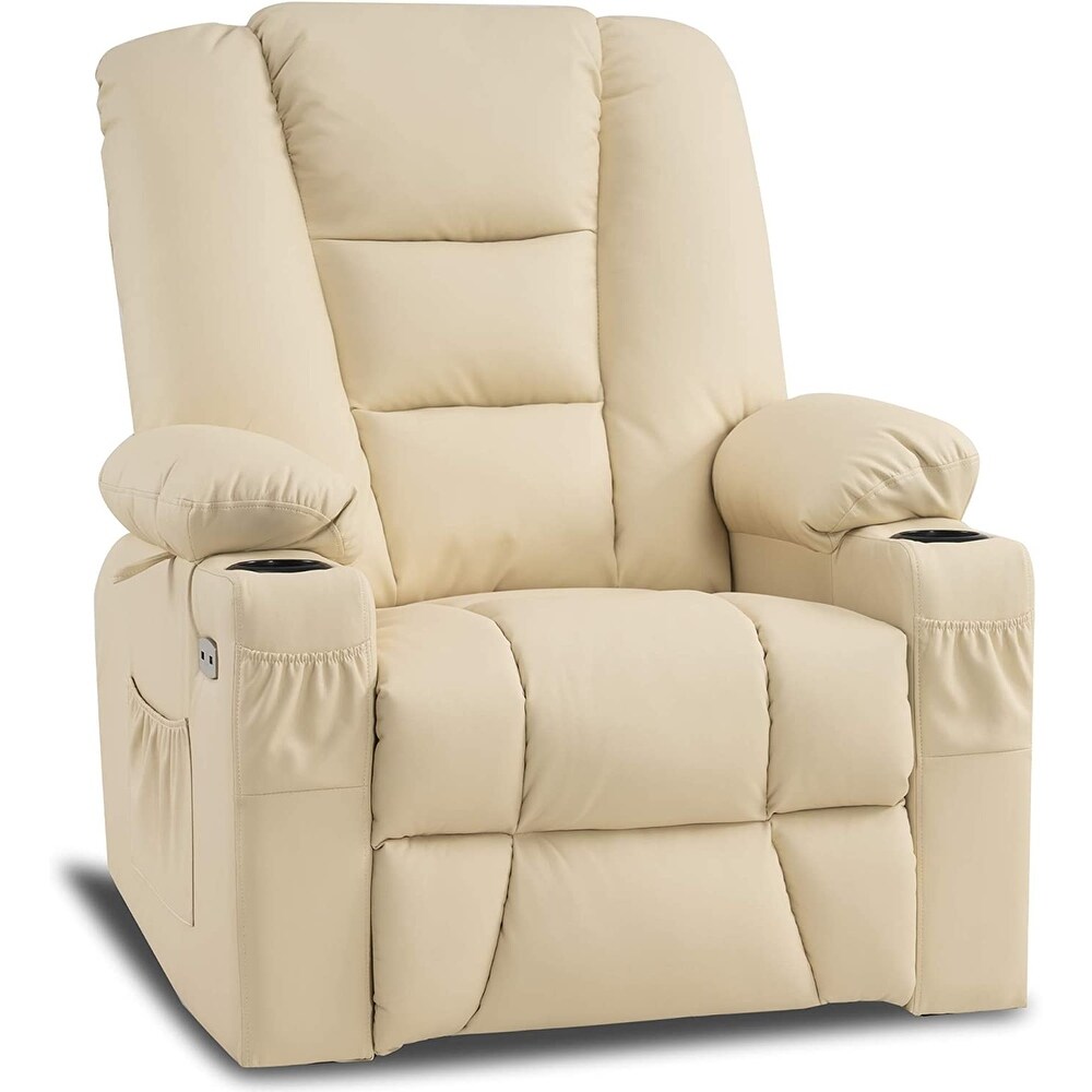 MCombo Manual Swivel Glider Rocker Recliner Chair with Massage  Faux Leather 8036