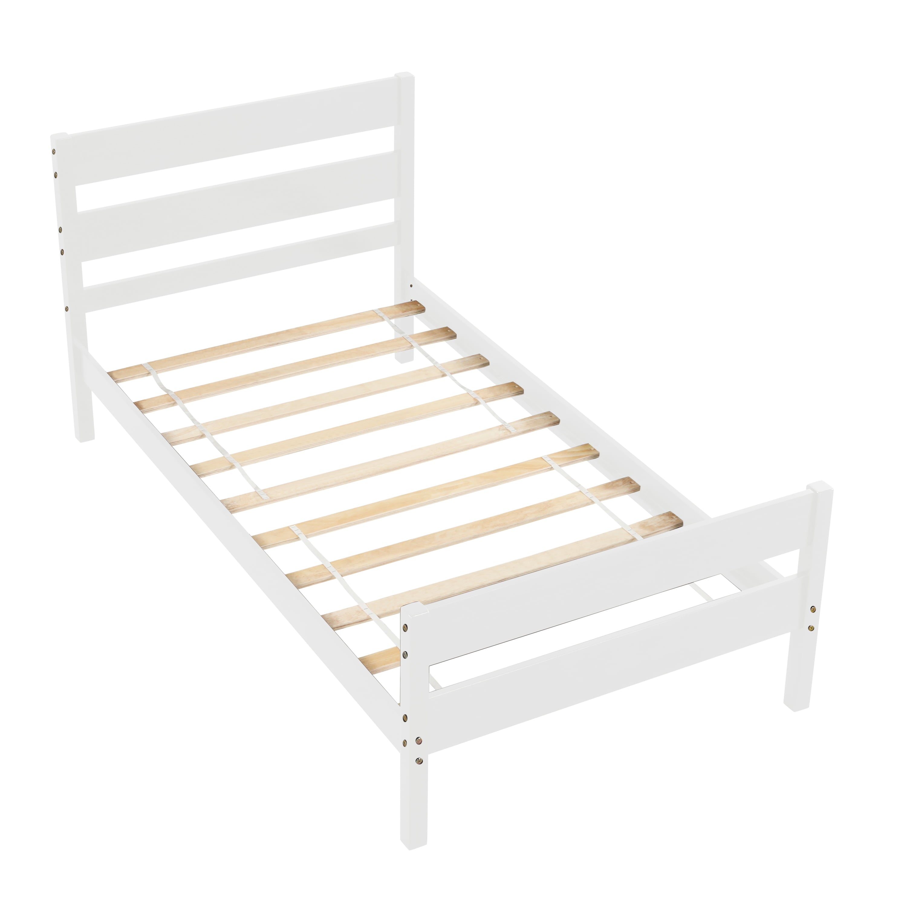 uhomepro Twin Bed Frame No Box Spring Needed, Wood Platform Bed Frame with Headboard and Footboard, Strong Wooden Slats, Twin Bed Frames for Kids, Adults, Modern Bedroom Furniture, White