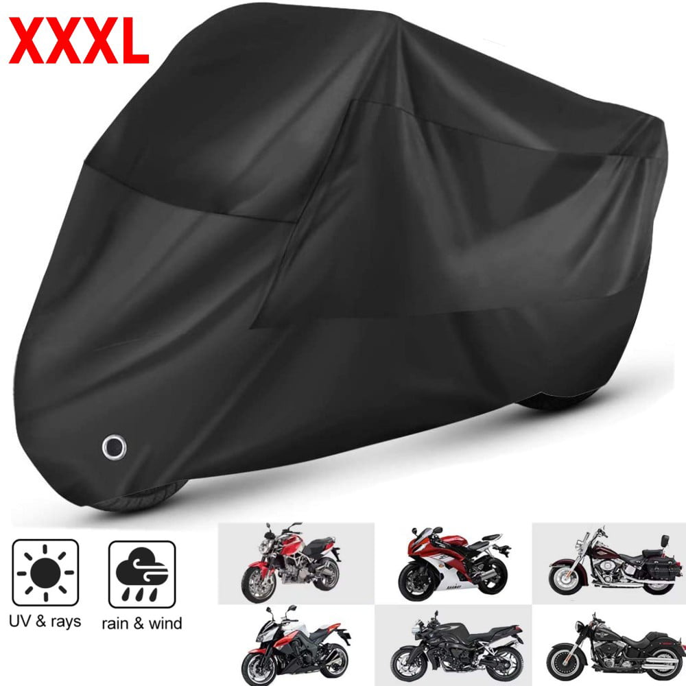 3XL Universal Motorcycle Cover with Windproof Buckles Fit for Honda Suzuki Kawasaki Yamaha Ducati (Black)