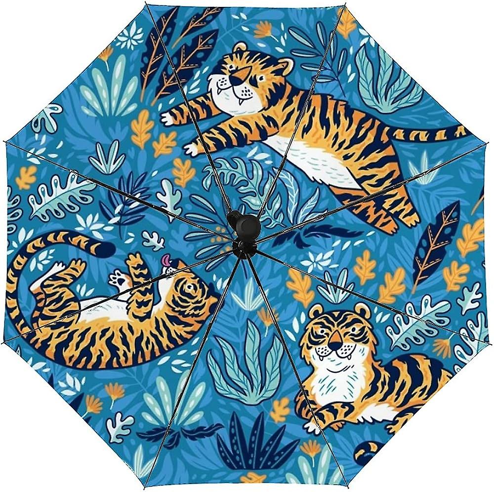 Colourlife Travel Umbrella Tigers In The Jungle Automatic Windproof Foldable Umbrella For Sun and Rain