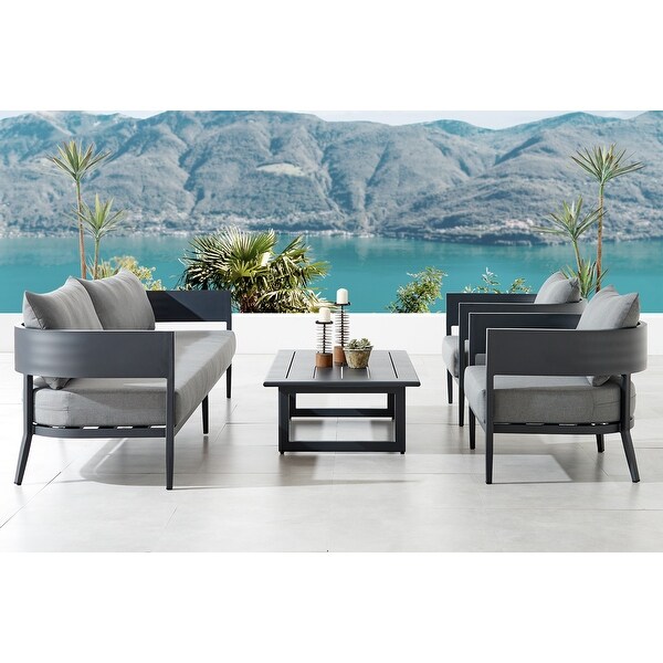 Argiope Dark Gray Aluminum Outdoor Patio 4 Piece Deep Seating Sofa Set with Gray Cushions