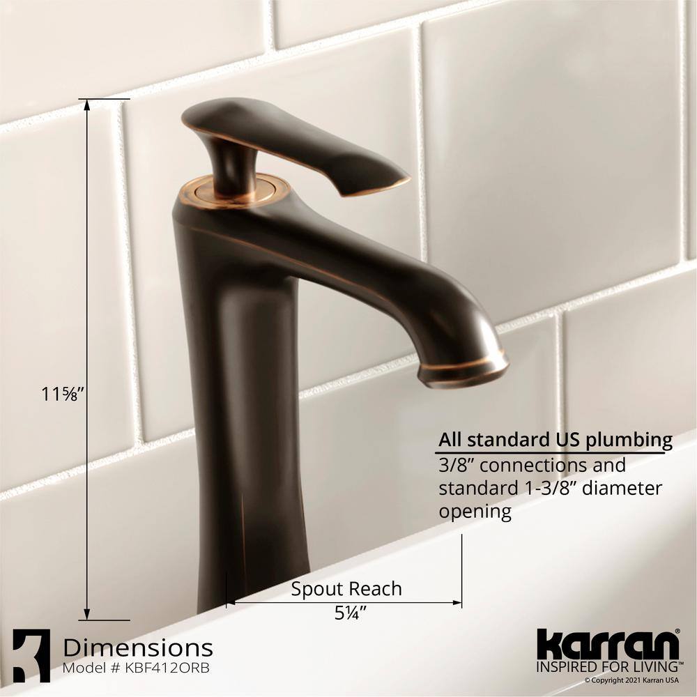 Karran Woodburn Single Handle Single Hole Vessel Bathroom Faucet with Matching Pop-Up Drain in Oil Rubbed Bronze KBF412ORB