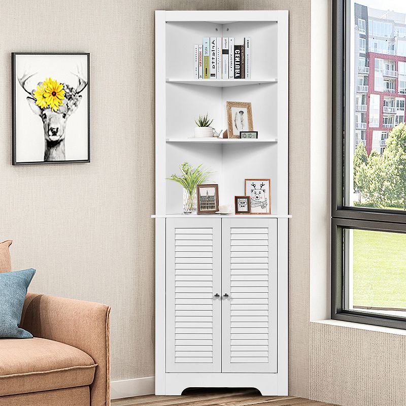 Free Standing Tall Bathroom Corner Storage Cabinet with 3 Shelves