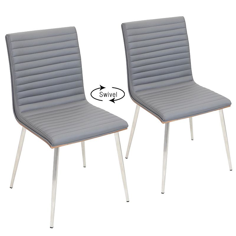 Set of 2 Stainless Steel and Gray Faux Fabric Dining Chair 34.25”