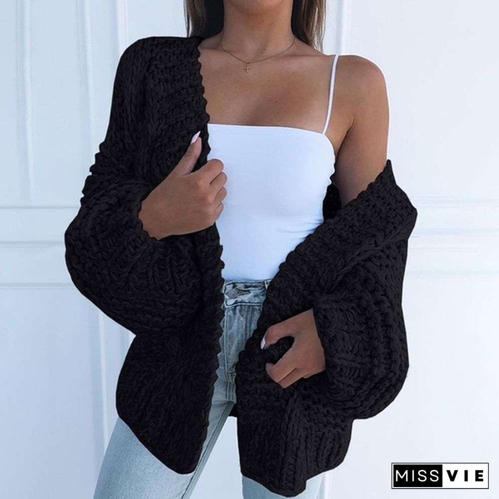 Women's Fashion Cable Knit Cardigans Sweater Solid Color Casual Sweater Coat Winter Long Sleeve Warm Front Open Coat Outerwear