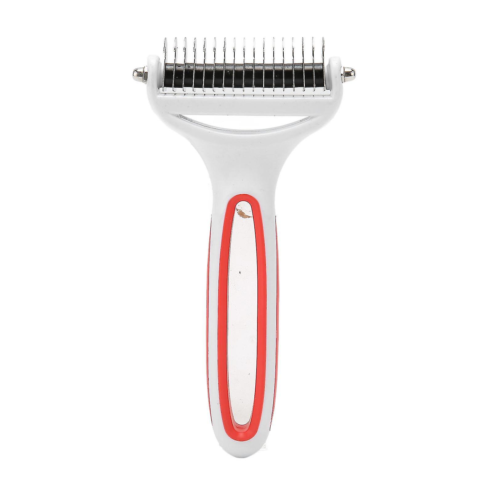 2 in 1 Pet Grooming Brush Washable Pet Dematting Comb Deshedding Tool Undercoat Rake for Cat Dog Removing Knots Tangles S Red