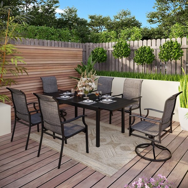 MAISON ARTS Patio Dining Set 9/7 Pieces Outdoor Metal Furniture Set，8/6 C Spring Motion Chairs and 1 Expandable Table